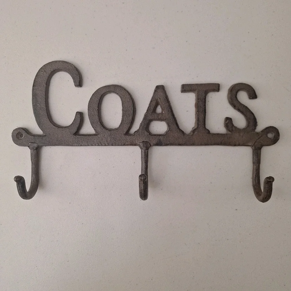Vintage Cast Iron Metal 3 Arm Coat Hook Rack Wall Hanging Heavy 14